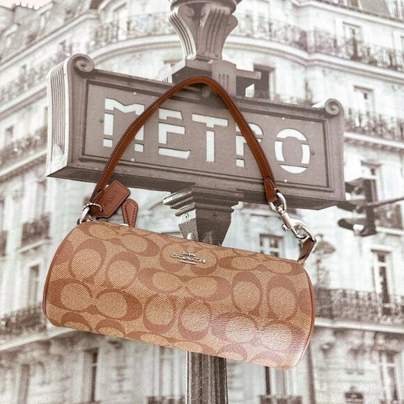 Coach CP475 Nolita Barrel Bag In Signature Canvas IN KHAKI SADDLE - Picture 2 of 8